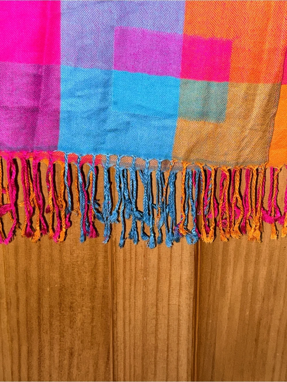 NWOT Mendes Pashmina Multicolor Colorblock Woven Fringe Scarf-28”x78-EC